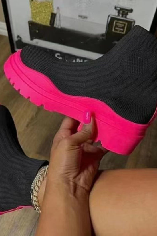 Fashion Sock Boots Platform Chunky Heels Shoes Women