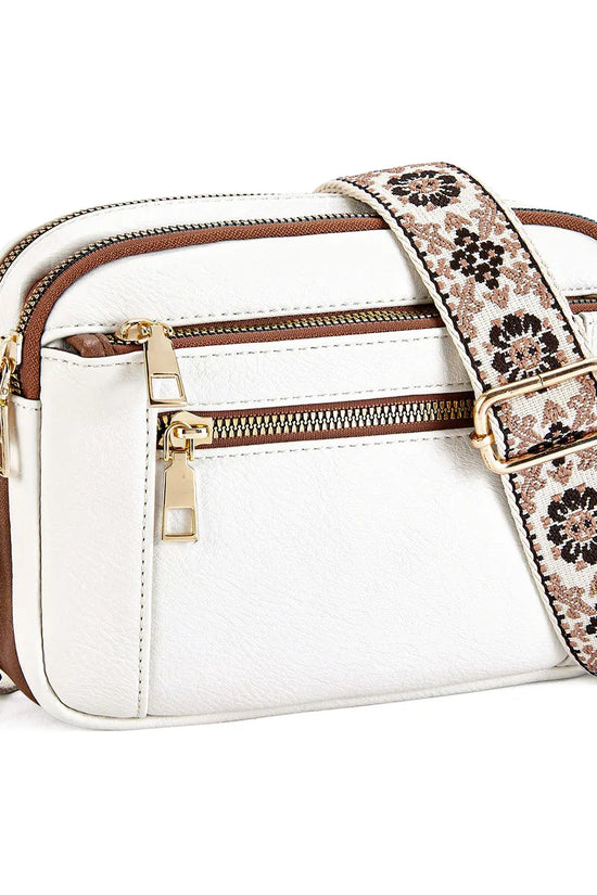 Triple-zipper Shoulder Bag With Floral Embroidered Straps Fashion Colorblock Multi-functional Crossbody Bags For Women - DanaFashionstore
