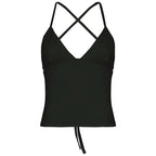 Solid Color And V-neck Hollow Out Strap Short Exercise Skirt Suit - DanaFashionstore