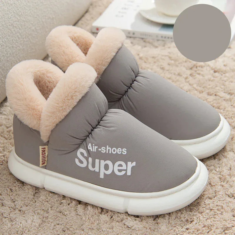 Warm House Shoes Plush Fleece High Back Heel Slippers Home Winter Warm Couple Shoes - DanaFashionstore
