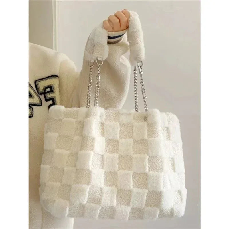White Plush One Shoulder Bag Casual Tote Bag - DanaFashionstore