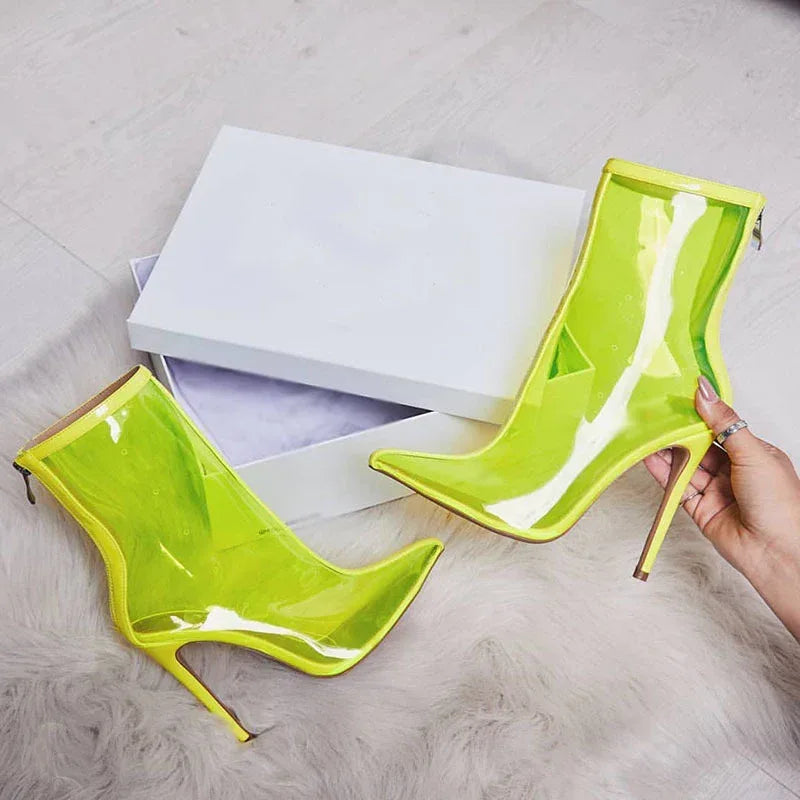 Colorful Transparent Stiletto Heel Back Zip Short Boots For Women - DanaFashionstore
