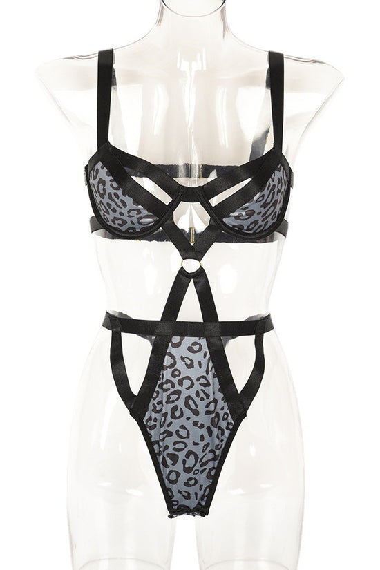 Women's Leopard Print Cross Strap Bodysuit - Dana Fashion