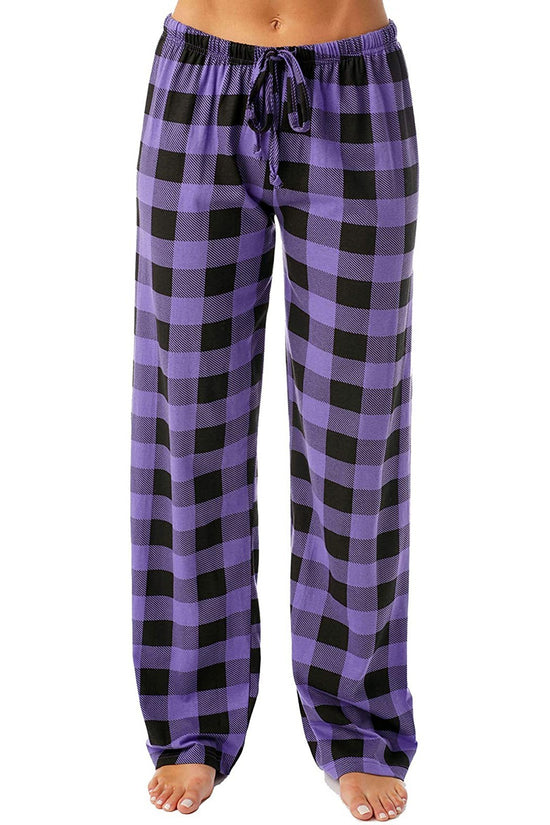 Drawstring Plaid Print Trousers Casual Loose Sports Home Pants Women