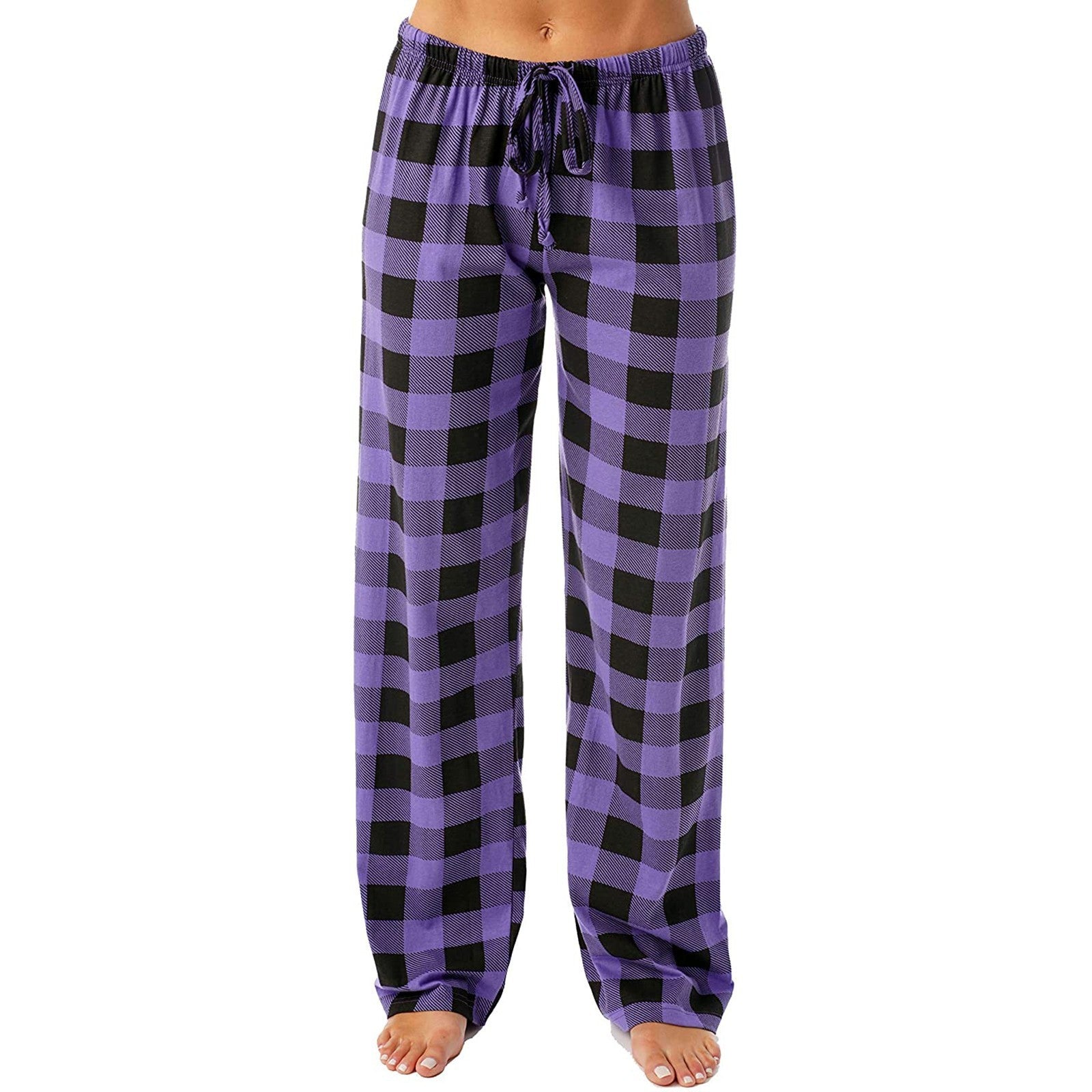 Drawstring Plaid Print Trousers Casual Loose Sports Home Pants Women