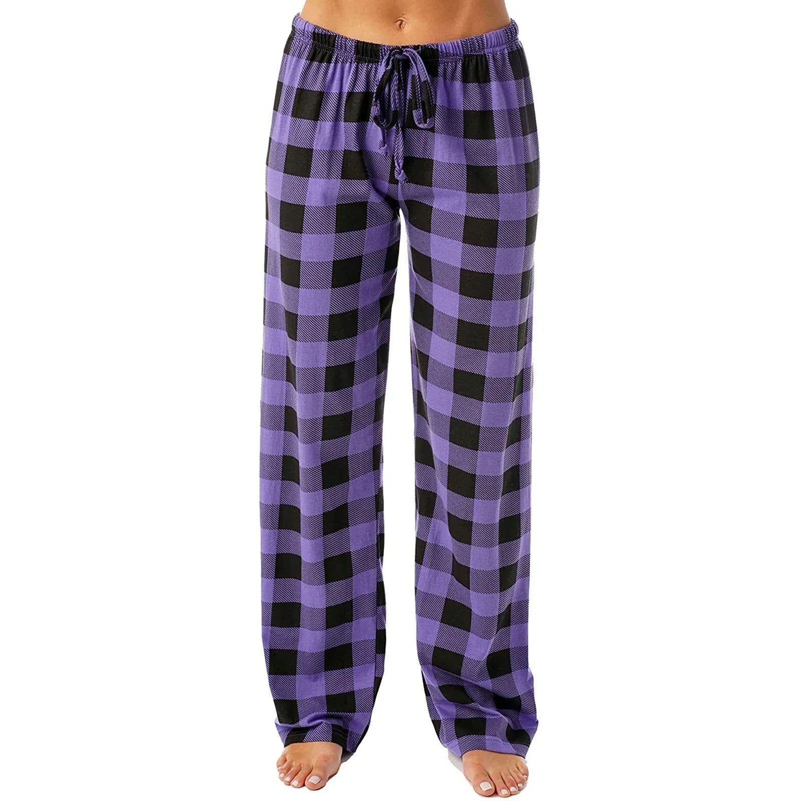 Drawstring Plaid Print Trousers Casual Loose Sports Home Pants Women - DanaFashionstore