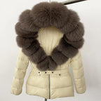Short Slim Fit Fur Down Jacket 2026 - Women's Waist-Tight Winter Coat - DanaFashionstore