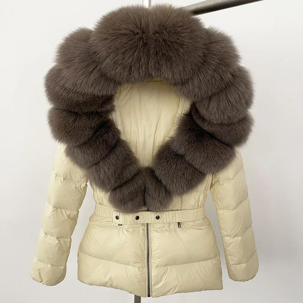 Short Slim Fit Fur Down Jacket 2026 - Women's Waist-Tight Winter Coat - DanaFashionstore