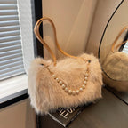 Autumn And Winter Fashion Shoulder Bags Pearl Chain Crossbody Bag Versatile Commuting Armpit Plush Female Bag - DanaFashionstore