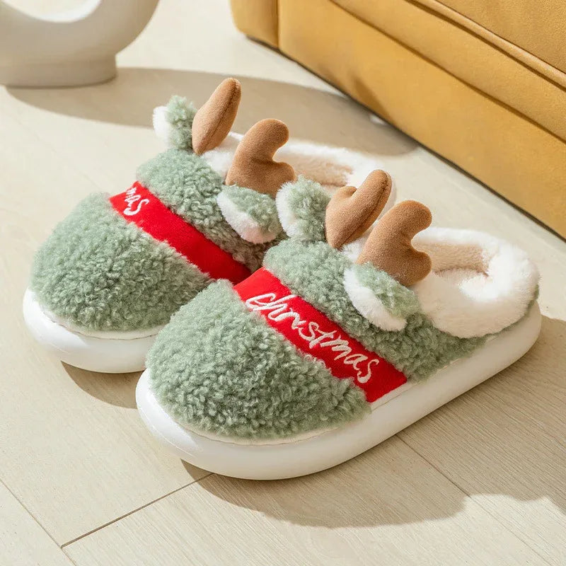 Christmas Shoes Winter Home Slippers Elk Soft Cozy Bedroom Slipper Slip On House Shoes - DanaFashionstore