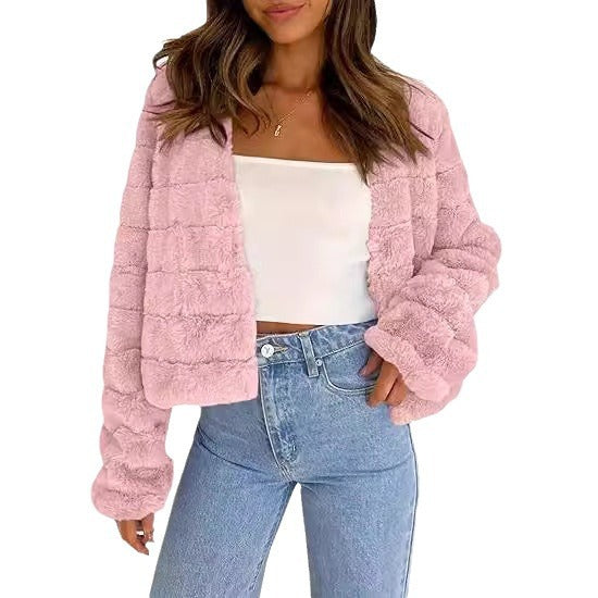 Faux Fur Long Sleeve Front Cardigan Short Coat
