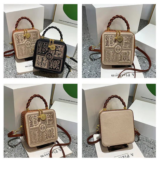 Versatile One Shoulder Crossbody Embroidered Small Square Bag - DanaFashionstore
