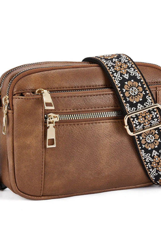 Triple-zipper Shoulder Bag With Floral Embroidered Straps Fashion Colorblock Multi-functional Crossbody Bags For Women - DanaFashionstore