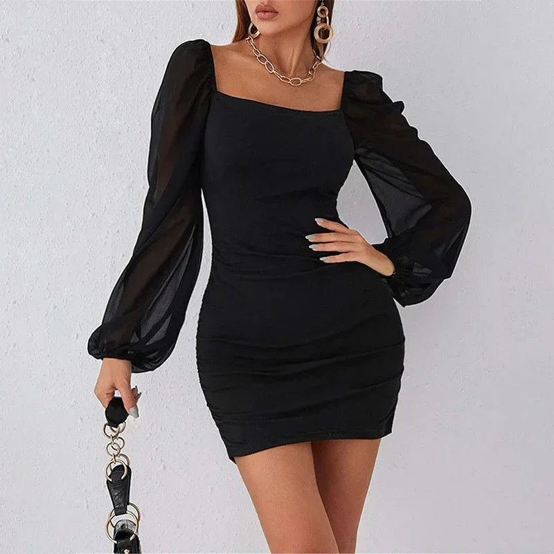 Mesh Stitching Ruffle Slim Fit Dress Women - DanaFashionstore