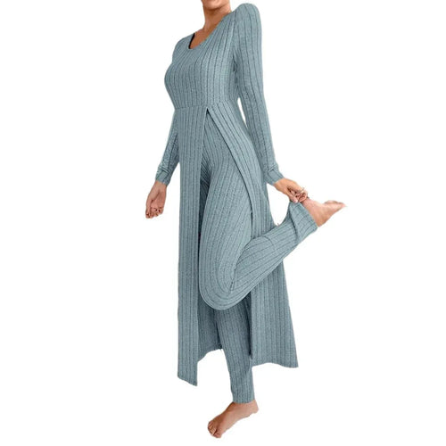 Crew Neck Split Long Sleeve Two-piece Set - DanaFashionstore