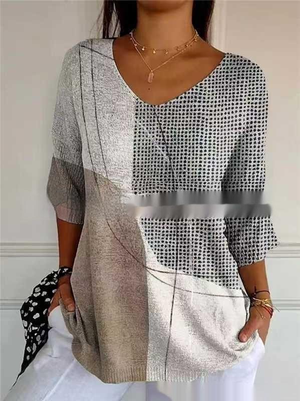 New Fashion Casual V-neck 3D Printed Geometric Pattern Half Sleeve T-shirt Top For Women - DanaFashionstore