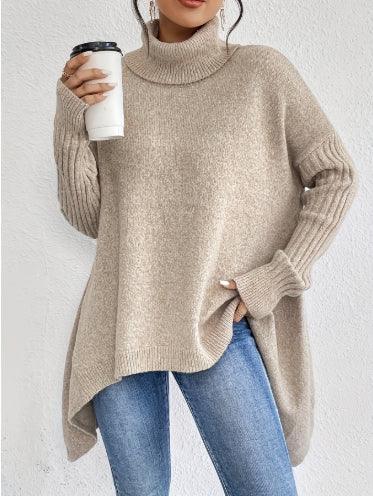 Irregular Turtleneck Sweater Winter Loose Long Sleeve Knitted Tops Leisure Warm Pullover Sweater Women's Clothing - DanaFashionstore