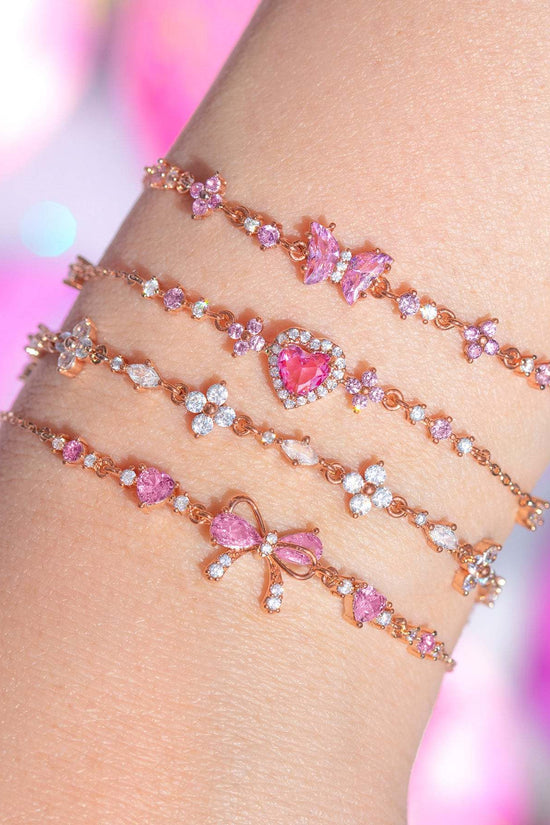 Sweet Bow Heart Rhinestone Bracelet Y2K Ins Fashion Chain Bracelet Valentine's Day