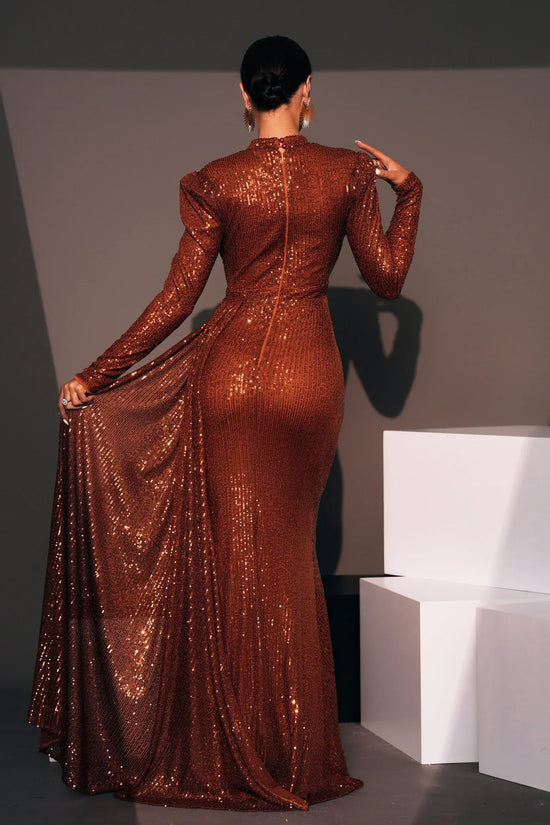 Long Sleeve Round Neck Sexy Slim Long Sequined Banquet Dress - DanaFashionstore