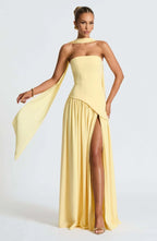 Fashion Sexy Backless Tube Top Pure Color Split Dress - DanaFashionstore