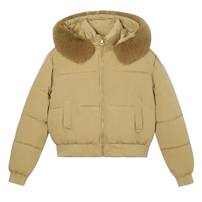 Women's Hooded Fur Collar Cotton Coat 2025 - Designer Padded Jacket - DanaFashionstore