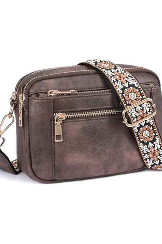 Triple-zipper Shoulder Bag With Floral Embroidered Straps Fashion Colorblock Multi-functional Crossbody Bags For Women - DanaFashionstore