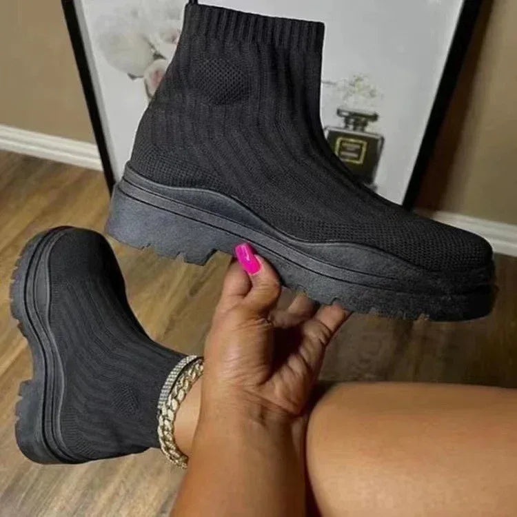 Fashion Sock Boots Platform Chunky Heels Shoes Women - DanaFashionstore