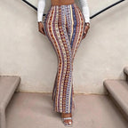 Womens Multi-color Ethnic-style Printed Striped Flared Pants High-waisted Slim-fit And Versatile - DanaFashionstore