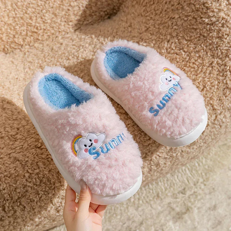 Cute Cartoon Cotton Slippers Thick Bottom Home Slippers Fashion Floor Bedroom Slipper Women Men Couples Warm House Shoes - DanaFashionstore