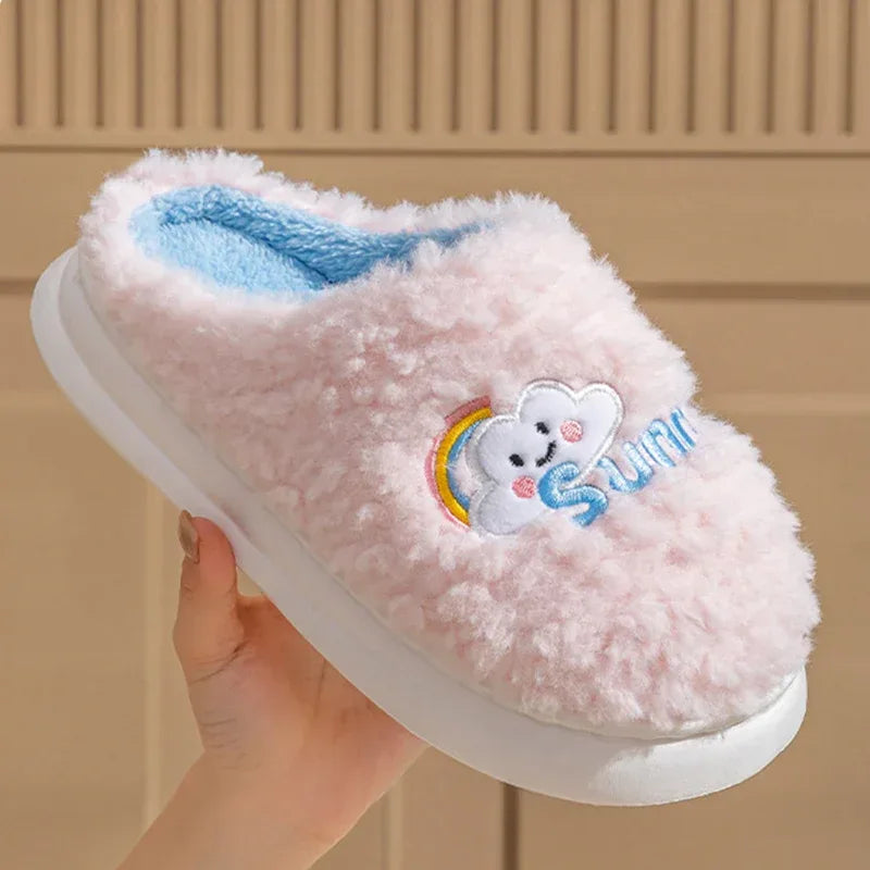 Cute Cartoon Cotton Slippers Thick Bottom Home Slippers Fashion Floor Bedroom Slipper Women Men Couples Warm House Shoes - DanaFashionstore