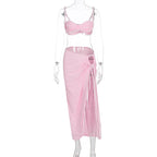 Sexy Fashion Beach Swimsuit Woven Halter Top Top Split Skirt Suit - DanaFashionstore