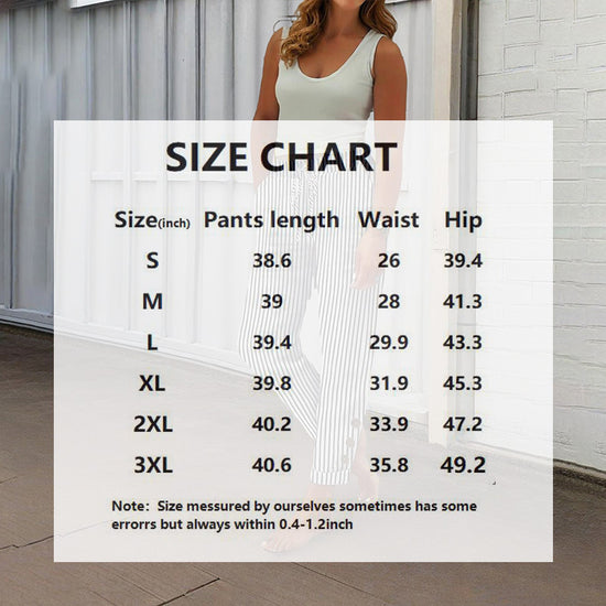 Women's Striped Elastic Waist Pants - Button Accent With Pockets, Casual Comfort Trousers For Spring&Fall - Dana Fashion