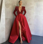 Women's Long Sleeve Sequin V-neck Sequins Evening Dress - DanaFashionstore