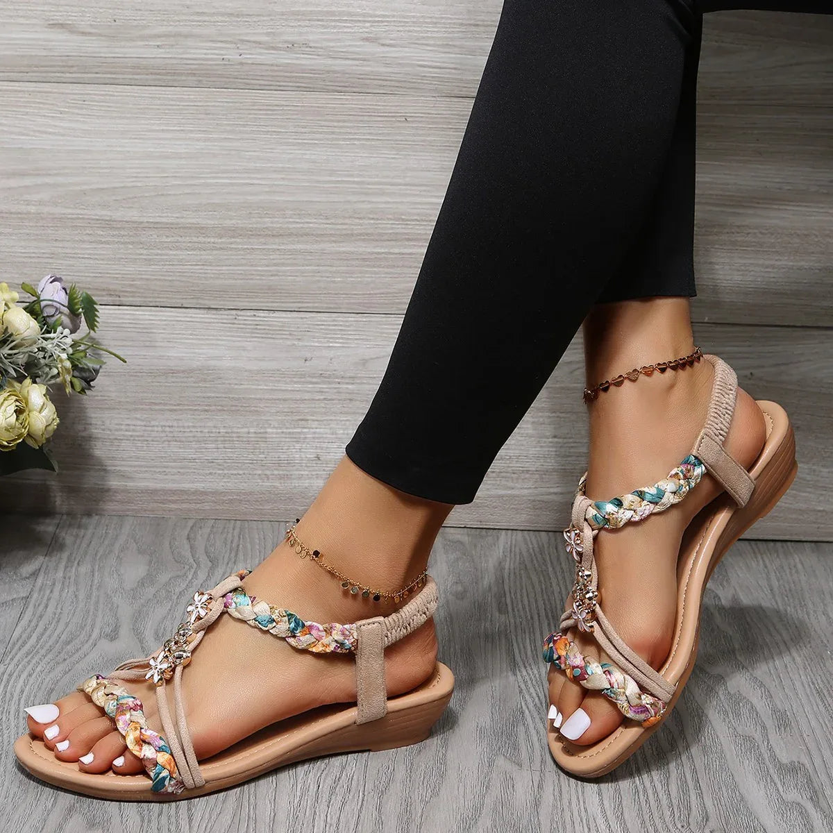 Women's Open Toe Sandals Made Of Color Block Fabric - DanaFashionstore