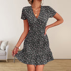 Fashion V-neck Loose Casual Holiday Floral Print Dress Women