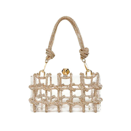 French Sweet Shiny Rhinestone Banquet Small Square Bag - DanaFashionstore