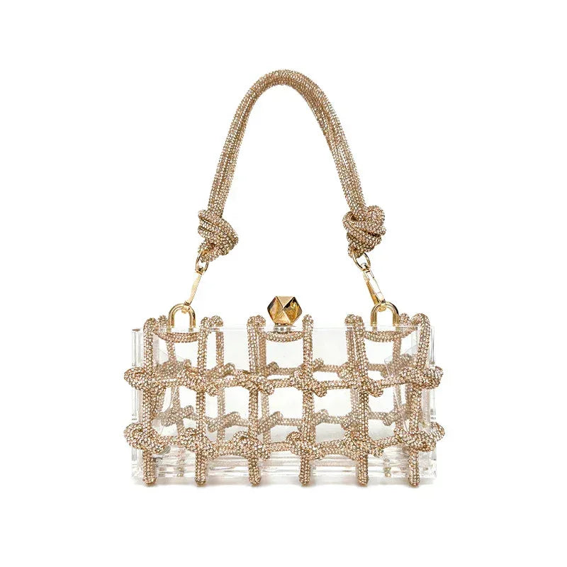 French Sweet Shiny Rhinestone Banquet Small Square Bag - DanaFashionstore
