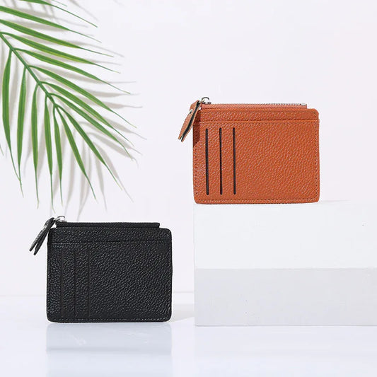 Women's Bag Holder Zipper Solid Color Lychee Pattern Business Cards - DanaFashionstore