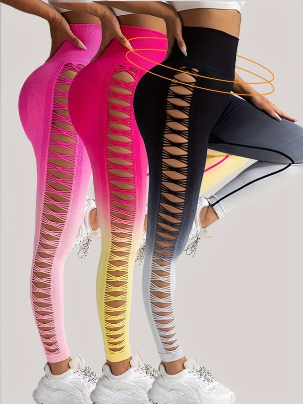 3 Pack Women's Gradient Color Butterfly Hollow High Waist Butt Lifting Long Fitness Pants, Seamless Leggings For Women High Waist Yoga Pants, Scrunch Butt Lifting Elastic Tights $139.00 Dana Fashion Color: 3PACK6 Size: L Women's clothing Butt lift Legging