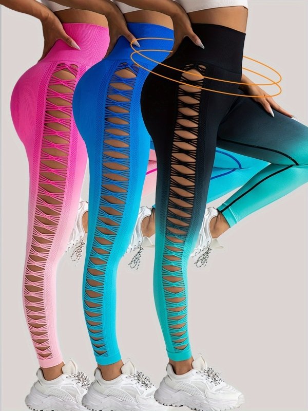 3 Pack Women's Gradient Color Butterfly Hollow High Waist Butt Lifting Long Fitness Pants, Seamless Leggings For Women High Waist Yoga Pants, Scrunch Butt Lifting Elastic Tights $139.00 Dana Fashion Color: 3PACK7 Size: L Women's clothing Butt lift Legging