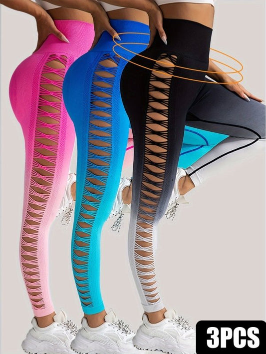 3 Pack Women's Gradient Color Butterfly Hollow High Waist Butt Lifting Long Fitness Pants, Seamless Leggings For Women High Waist Yoga Pants, Scrunch Butt Lifting Elastic Tights $139.00 Dana Fashion Color: 3PACK1 Size: L Women's clothing Butt lift Legging