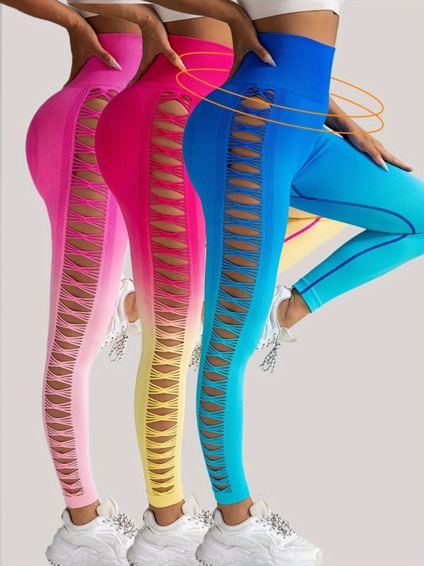 3 Pack Women's Gradient Color Butterfly Hollow High Waist Butt Lifting Long Fitness Pants, Seamless Leggings For Women High Waist Yoga Pants, Scrunch Butt Lifting Elastic Tights $139.00 Dana Fashion Color: 3PACK4 Size: L Women's clothing Butt lift Legging