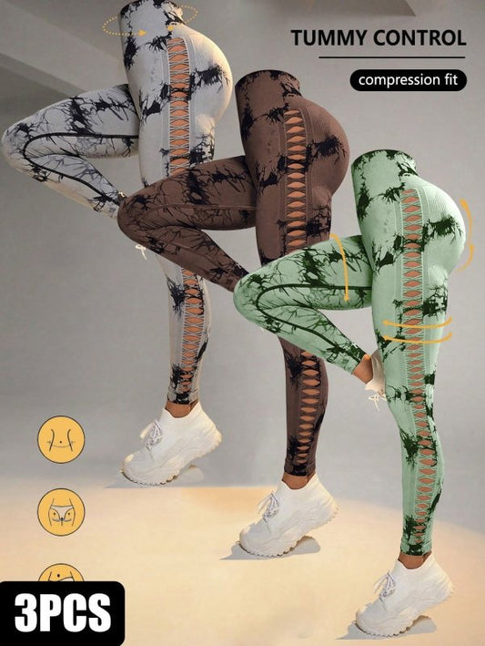 3 Pack Women's Tie-Dye Cutout Yoga Pants High-Waisted Leggings Women's Tie-Dye Leggings,, Leggings Women High Waisted Seamless Workout Leggings Gym Booty Tights Tummy Control Yoga Pants $179.00 Dana Fashion Color: 3PACK2 Size: L Women's clothing Butt lift