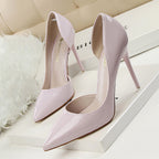 Stiletto patent leather shallow pointed high heels