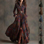 Ins Plaid Print Long-Sleeved Dress Fashion Pockets Collared Buttons Shirt Long Dresses Retro Women's Clothing - DanaFashionstore