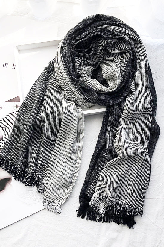 Women's Striped Cotton And Linen Scarf Shawl