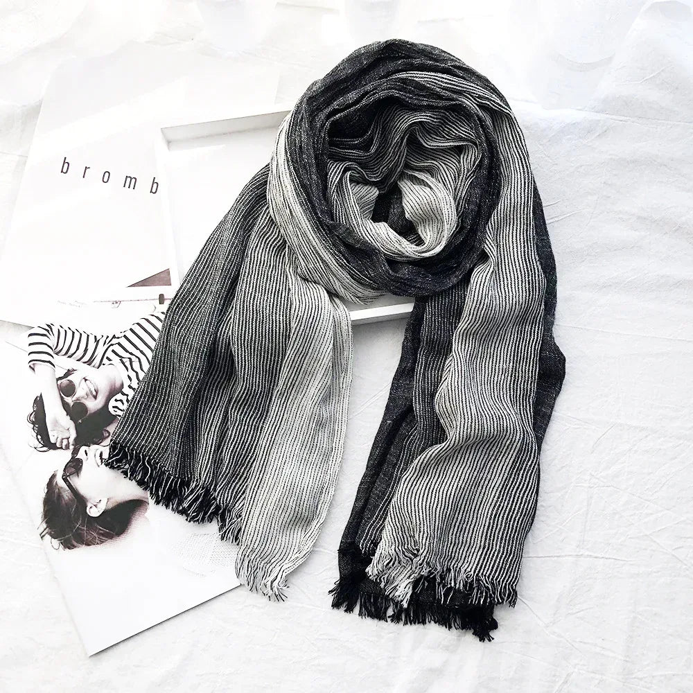 Women's Striped Cotton And Linen Scarf Shawl - DanaFashionstore