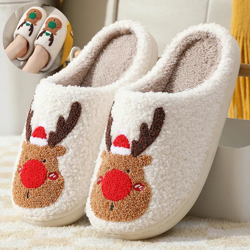 Christmas Shoes Winter Home Slippers Elk Soft Cozy Bedroom Slipper Slip On House Shoes - DanaFashionstore