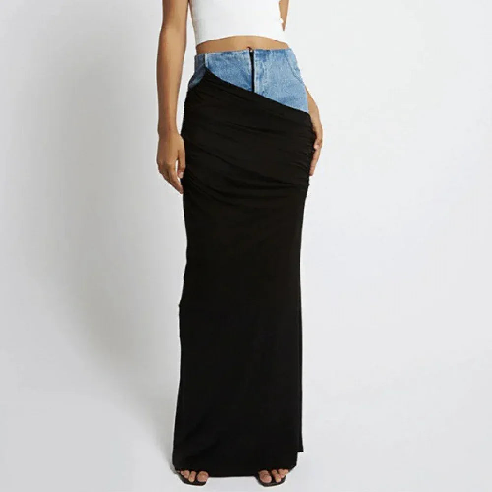 Fashion Black Panel Denim Skirt - DanaFashionstore