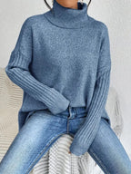 Irregular Turtleneck Sweater Winter Loose Long Sleeve Knitted Tops Leisure Warm Pullover Sweater Women's Clothing - DanaFashionstore